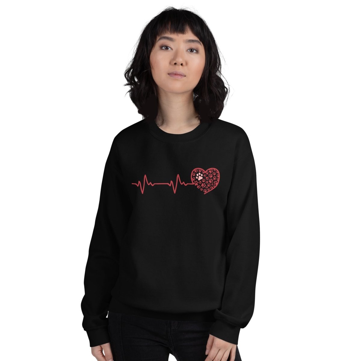 Red Heartbeat Dog Paws Sweatshirt - DoggyLoveandMore