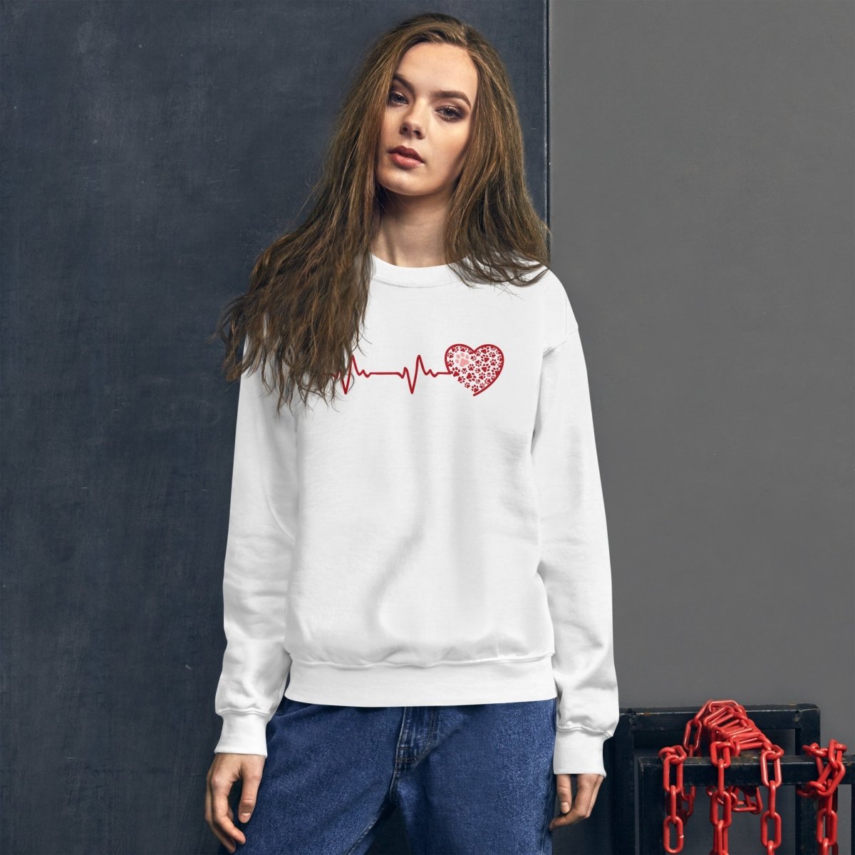 Red Heartbeat Dog Paws Sweatshirt - DoggyLoveandMore