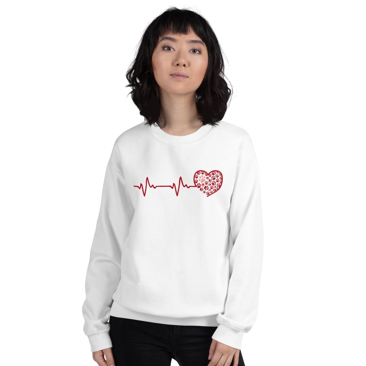 Red Heartbeat Dog Paws Sweatshirt - DoggyLoveandMore