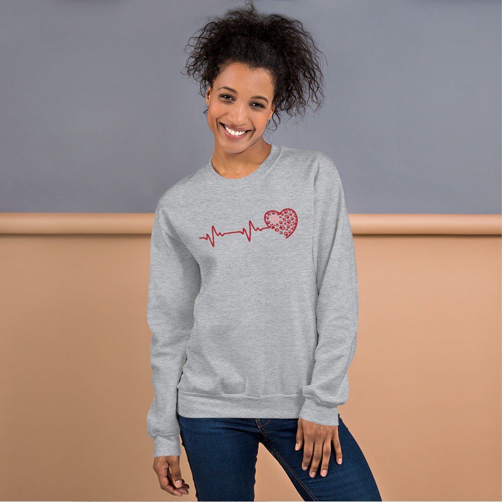 Red Heartbeat Dog Paws Sweatshirt - DoggyLoveandMore