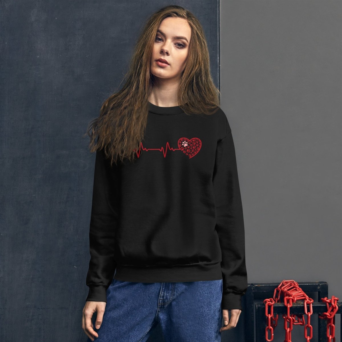 Red Heartbeat Dog Paws Sweatshirt - DoggyLoveandMore