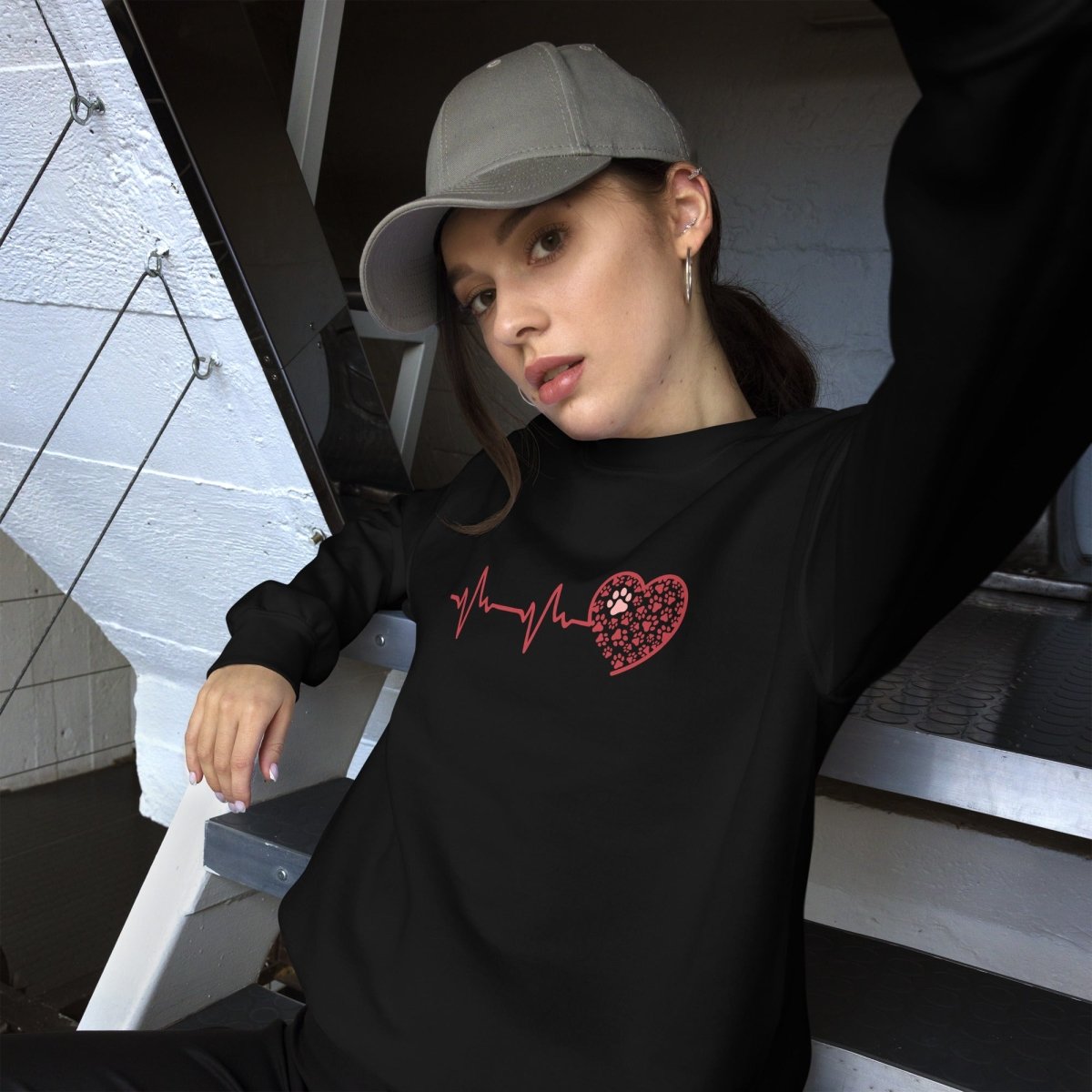 Red Heartbeat Dog Paws Sweatshirt - DoggyLoveandMore