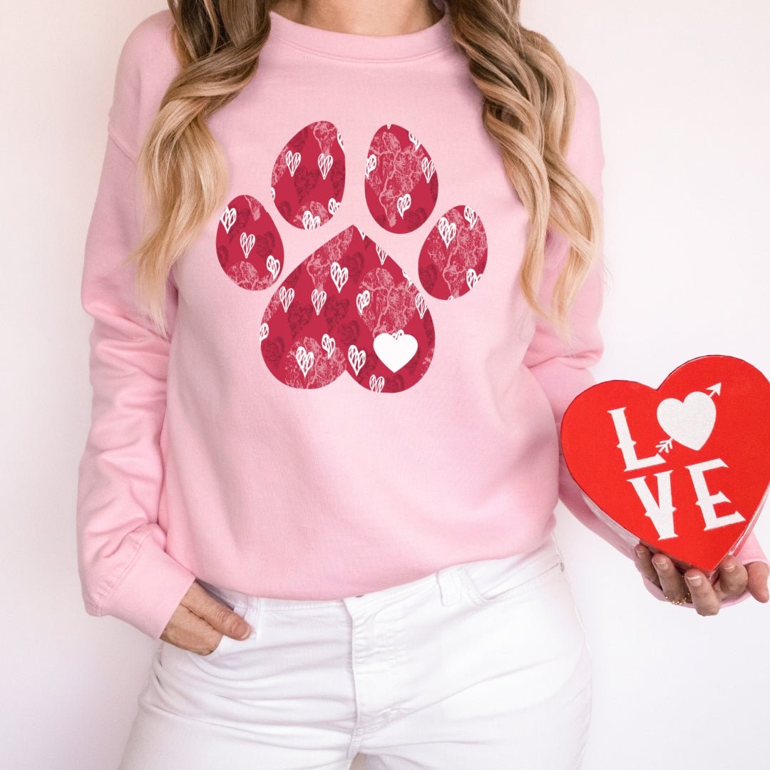 PinkShannonLee Paw Print Heart, Heart Paw Print Sweatshirt, Paw Love Shirt, Dog Lover, Rainbow Pride Heart