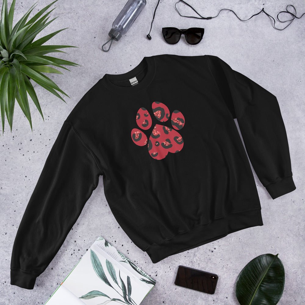 Red Leopard Print Dog Paw Sweatshirt - DoggyLoveandMore