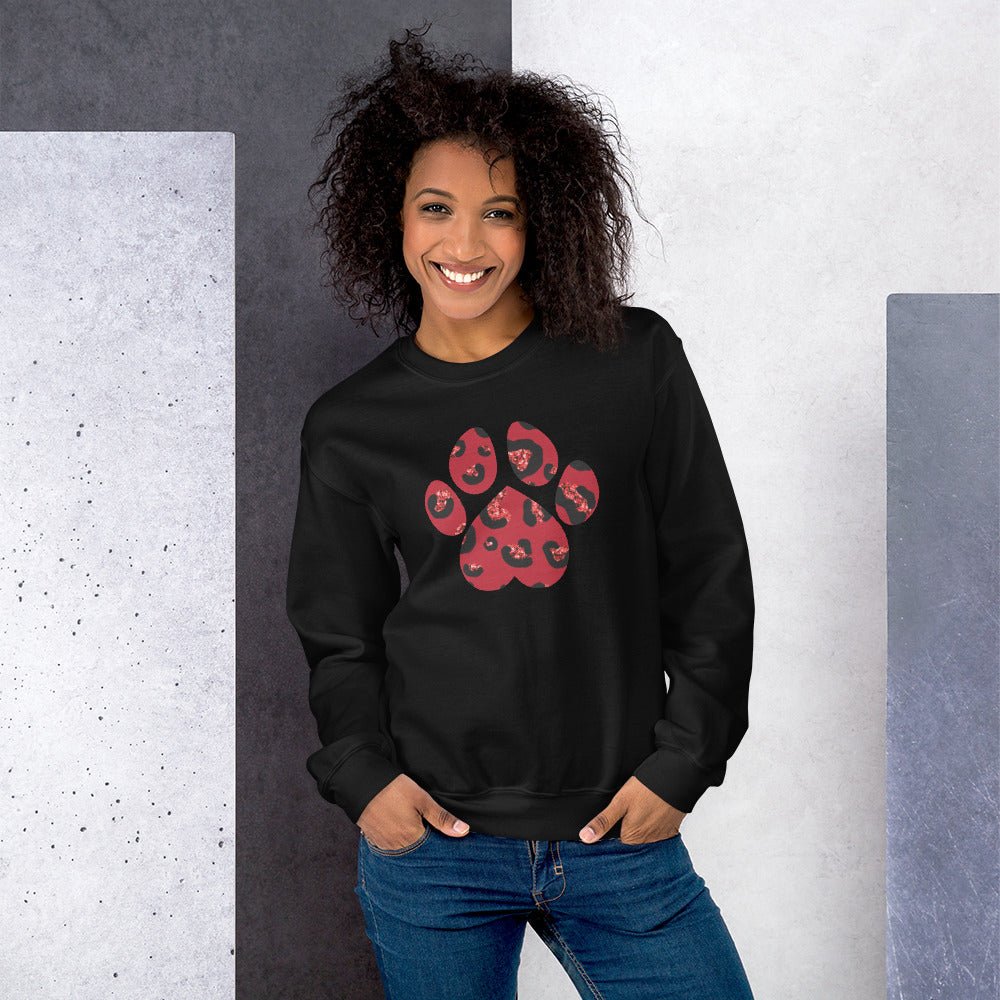 Red Leopard Print Dog Paw Sweatshirt - DoggyLoveandMore