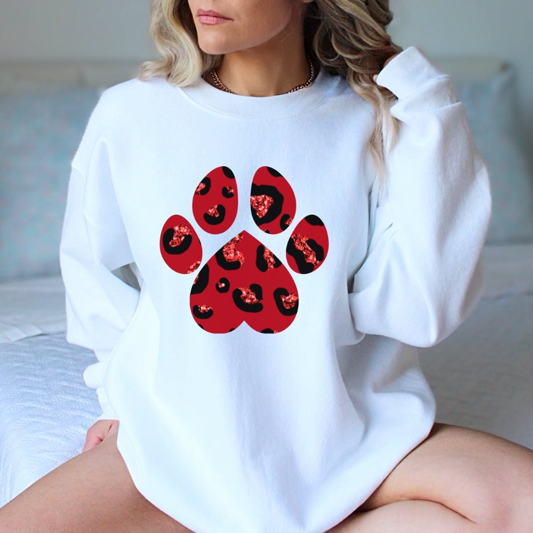 Red Leopard Print Dog Paw Sweatshirt - DoggyLoveandMore