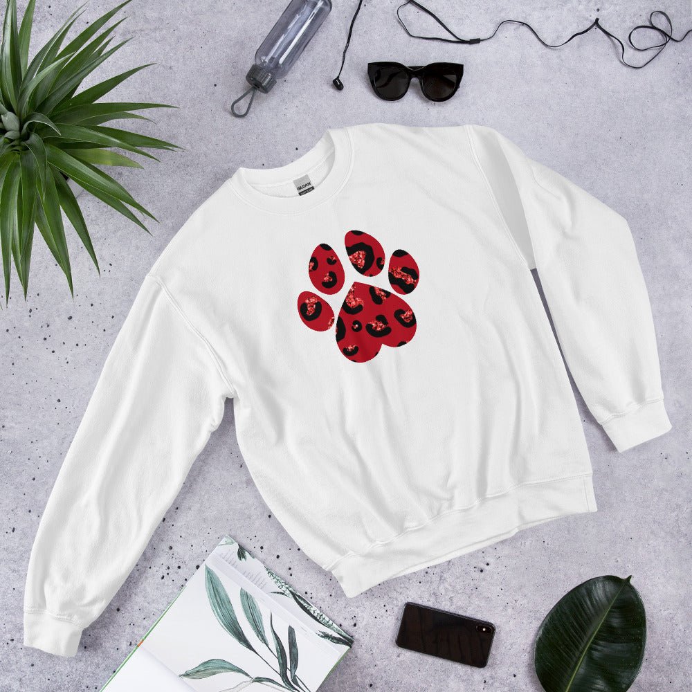 Red Leopard Print Dog Paw Sweatshirt - DoggyLoveandMore