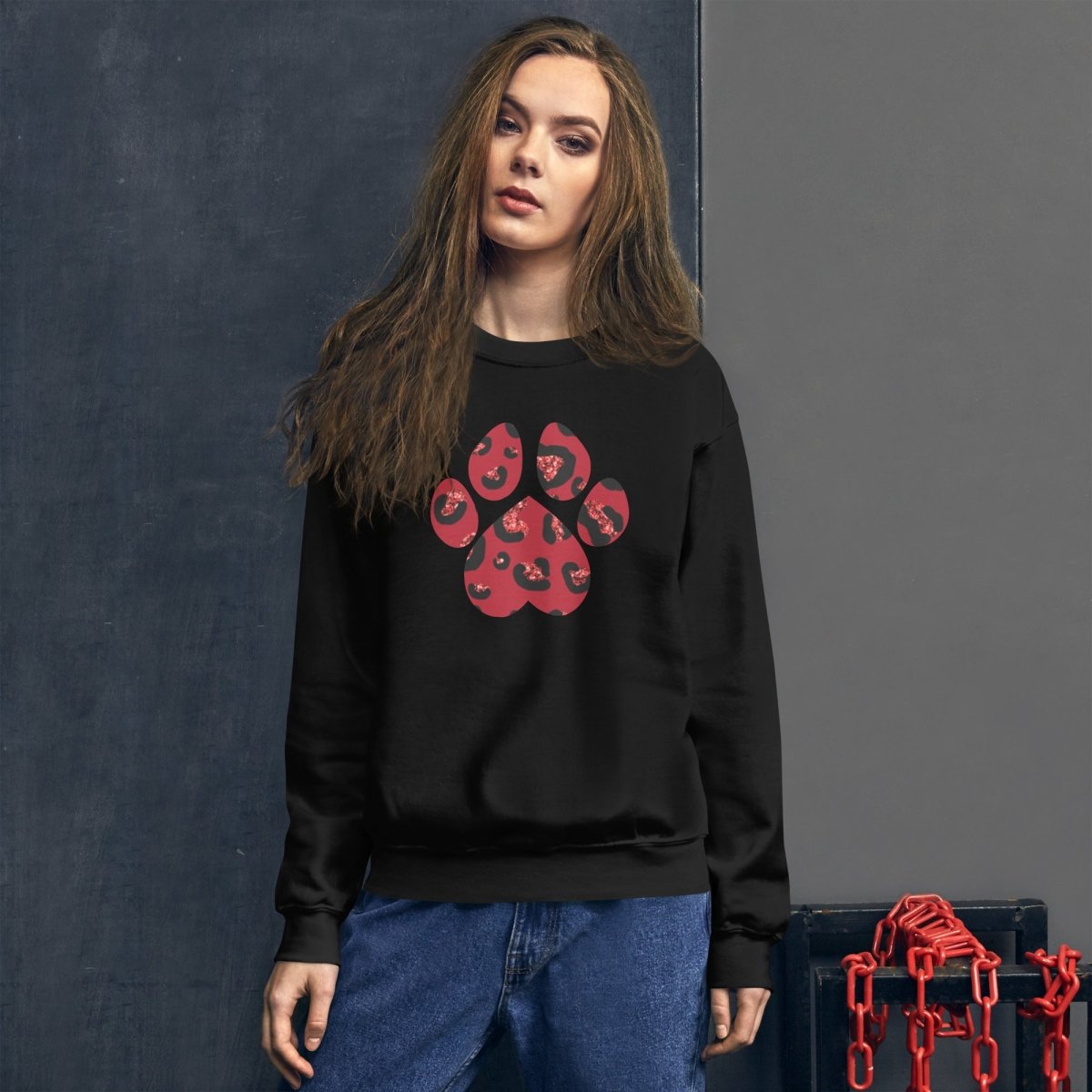 Red Leopard Print Dog Paw Sweatshirt - DoggyLoveandMore