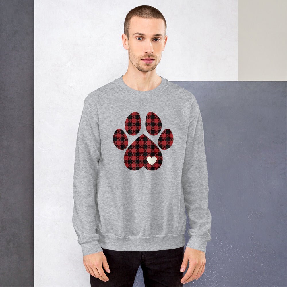 Red Plaid Dog Paw Sweatshirt - DoggyLoveandMore