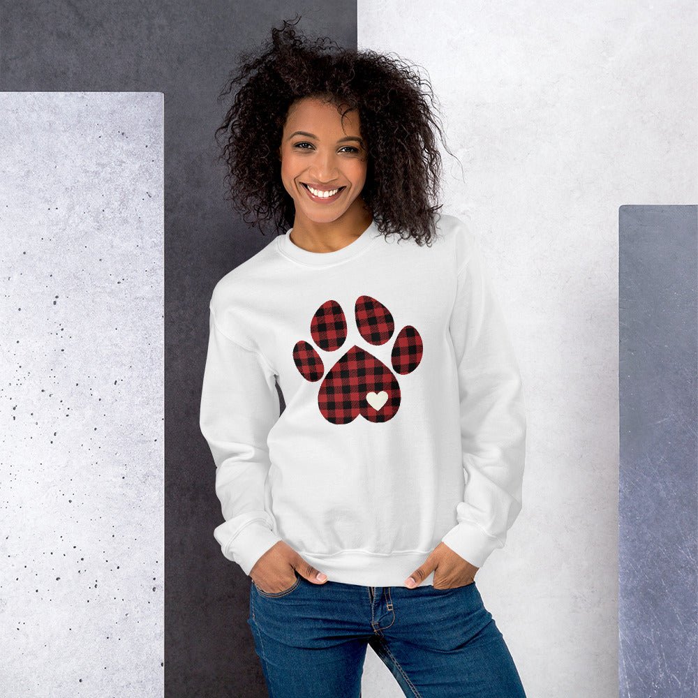 Red Plaid Dog Paw Sweatshirt - DoggyLoveandMore