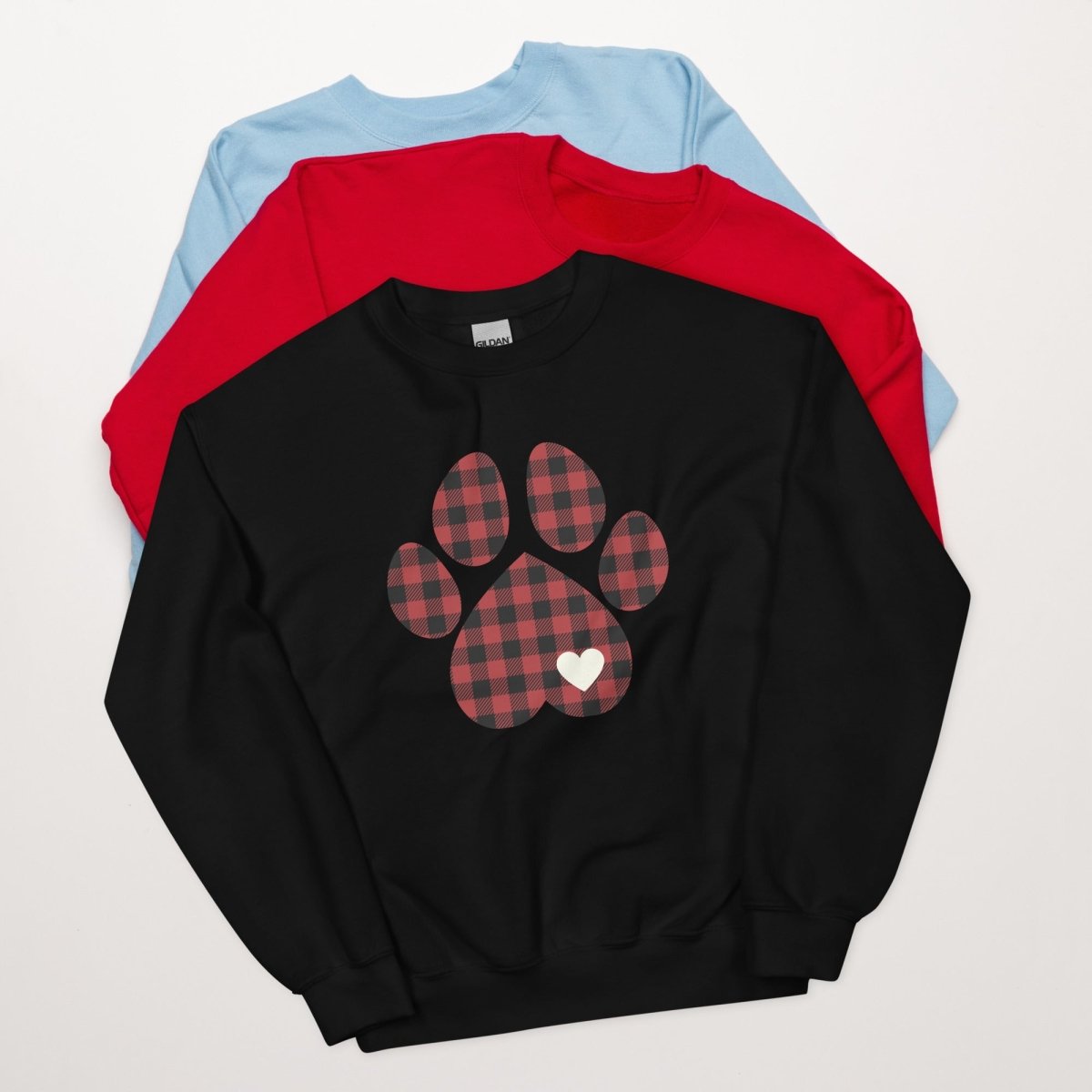 Red Plaid Dog Paw Sweatshirt - DoggyLoveandMore