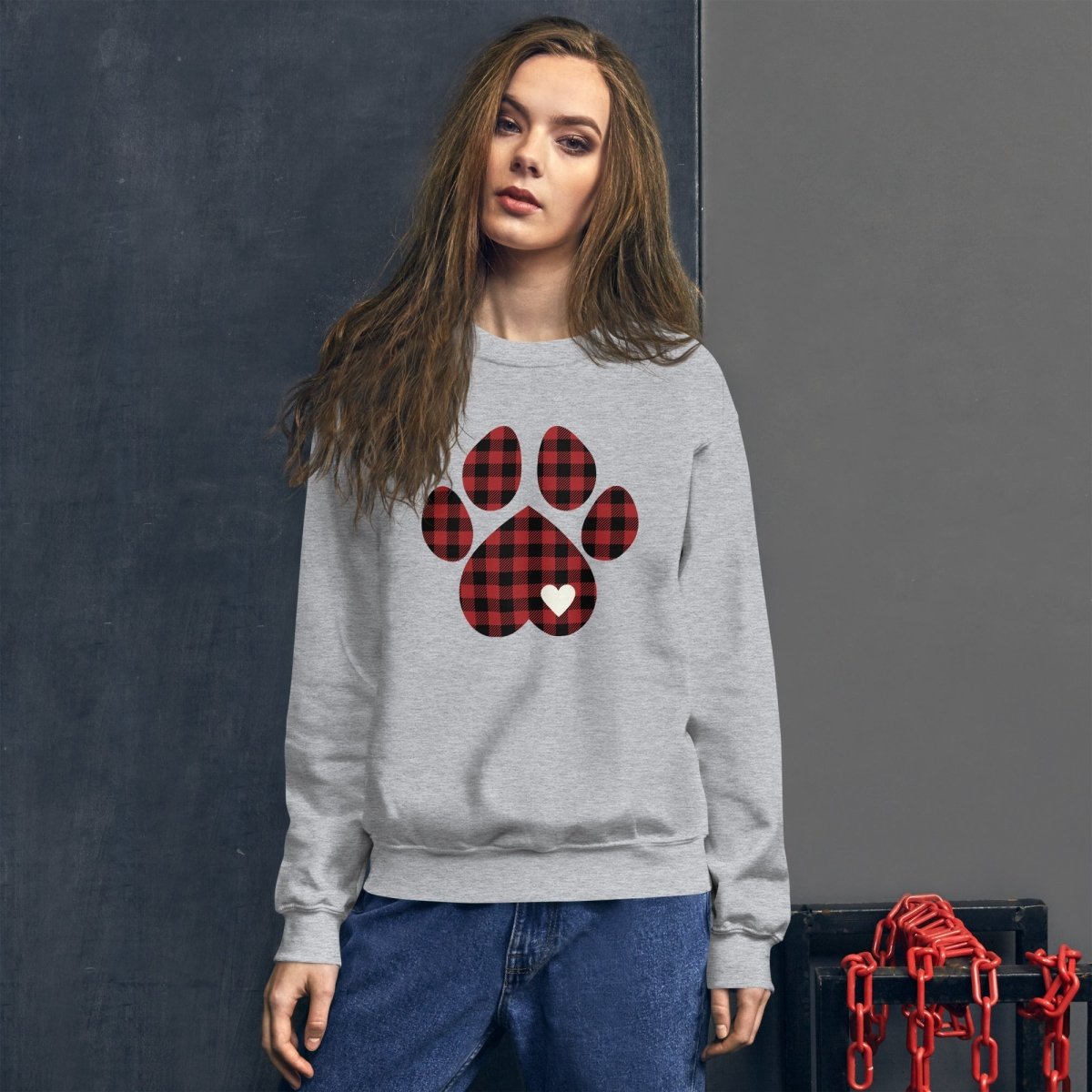 Red Plaid Dog Paw Sweatshirt - DoggyLoveandMore