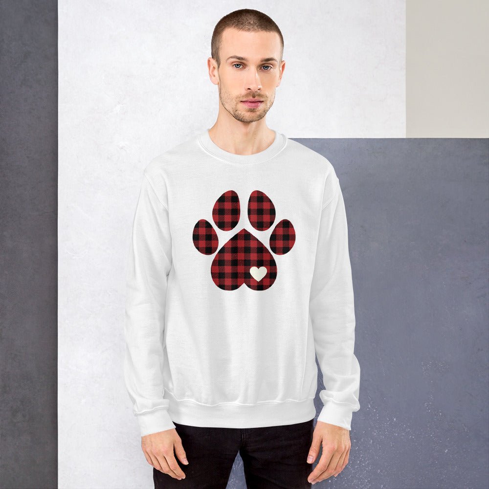 Red Plaid Dog Paw Sweatshirt - DoggyLoveandMore