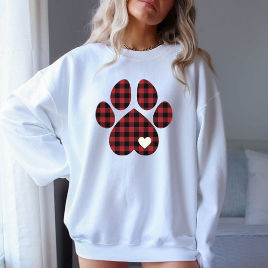 Red Plaid Dog Paw Sweatshirt - DoggyLoveandMore