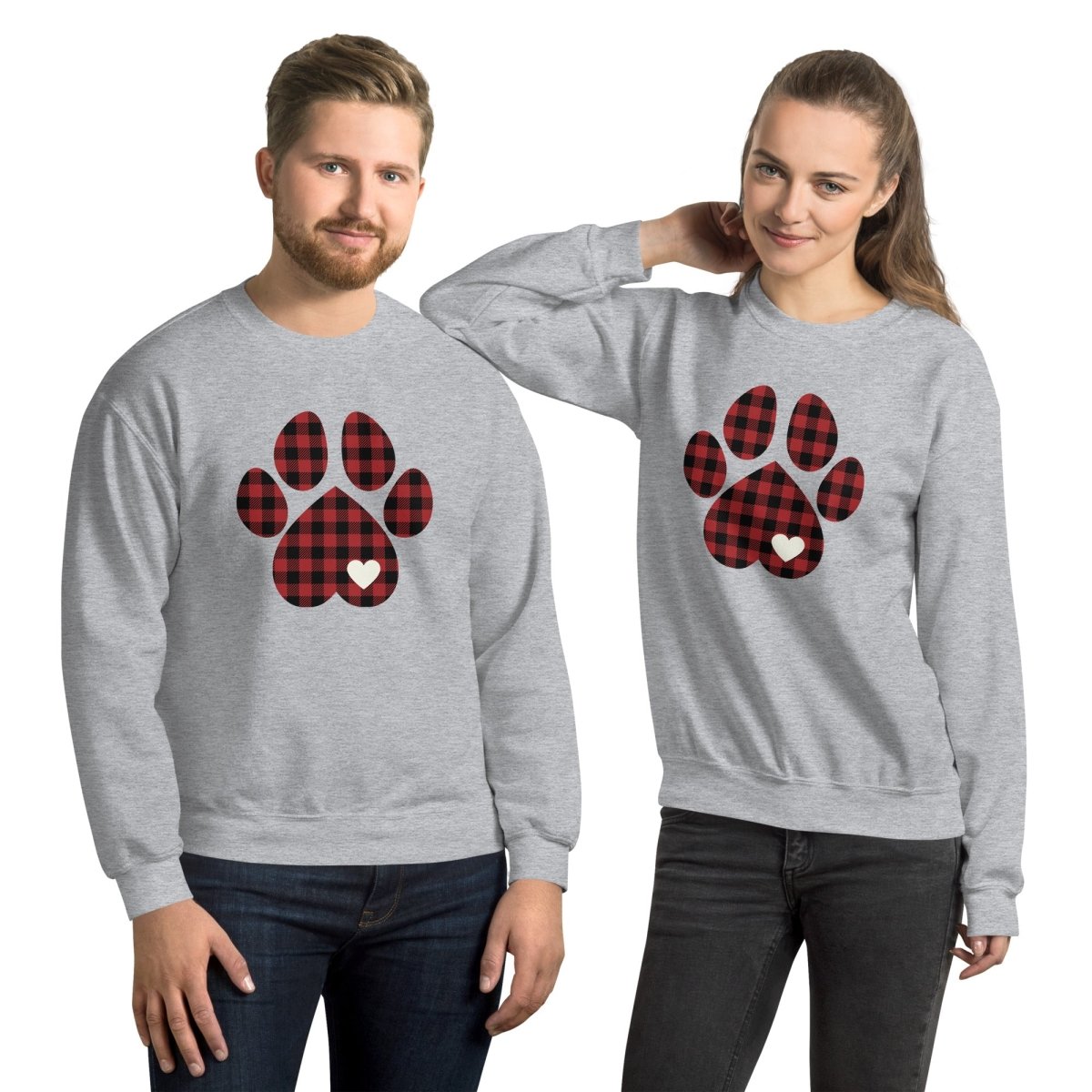 Red Plaid Dog Paw Sweatshirt - DoggyLoveandMore