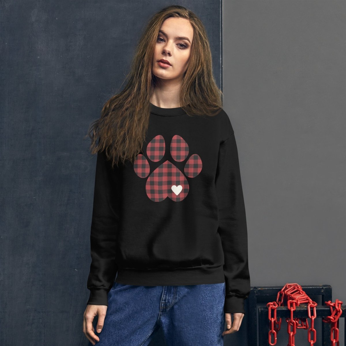 Red Plaid Dog Paw Sweatshirt - DoggyLoveandMore