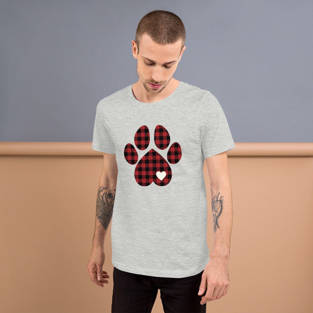 Red Plaid Dog Paw T-Shirt - DoggyLoveandMore