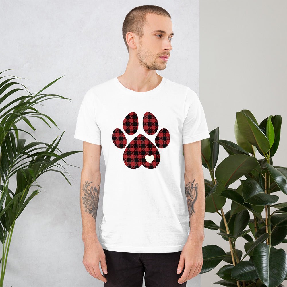 Red Plaid Dog Paw T-Shirt - DoggyLoveandMore