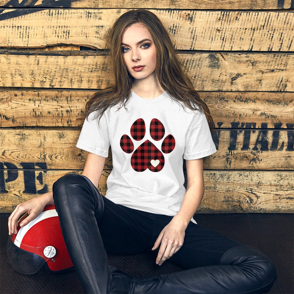 Red Plaid Dog Paw T-Shirt - DoggyLoveandMore