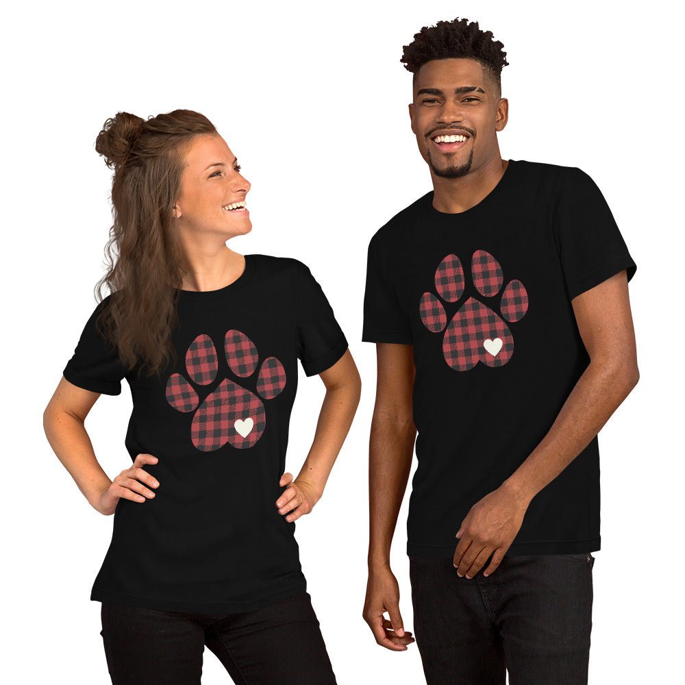 Red Plaid Dog Paw T-Shirt - DoggyLoveandMore