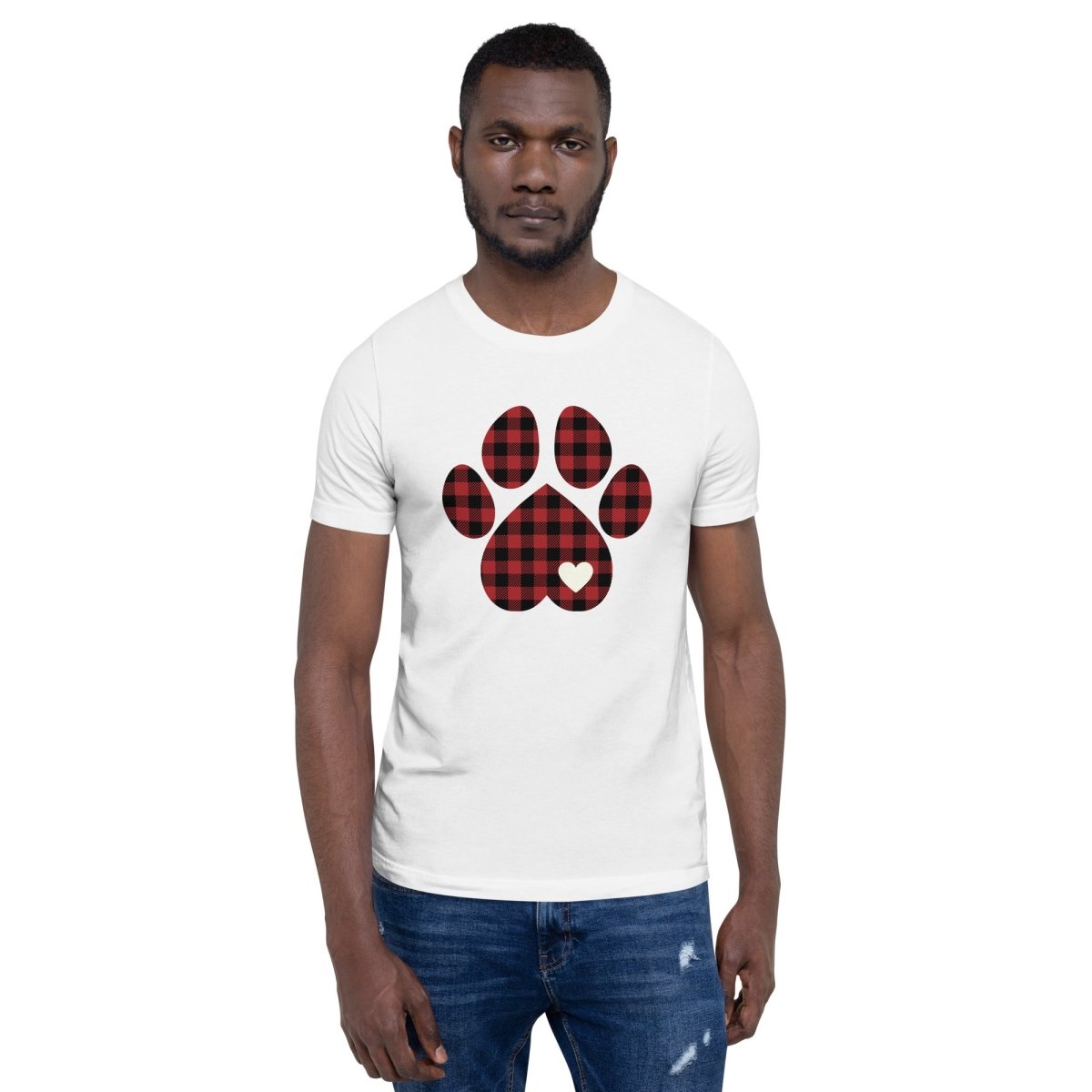 Red Plaid Dog Paw T-Shirt - DoggyLoveandMore