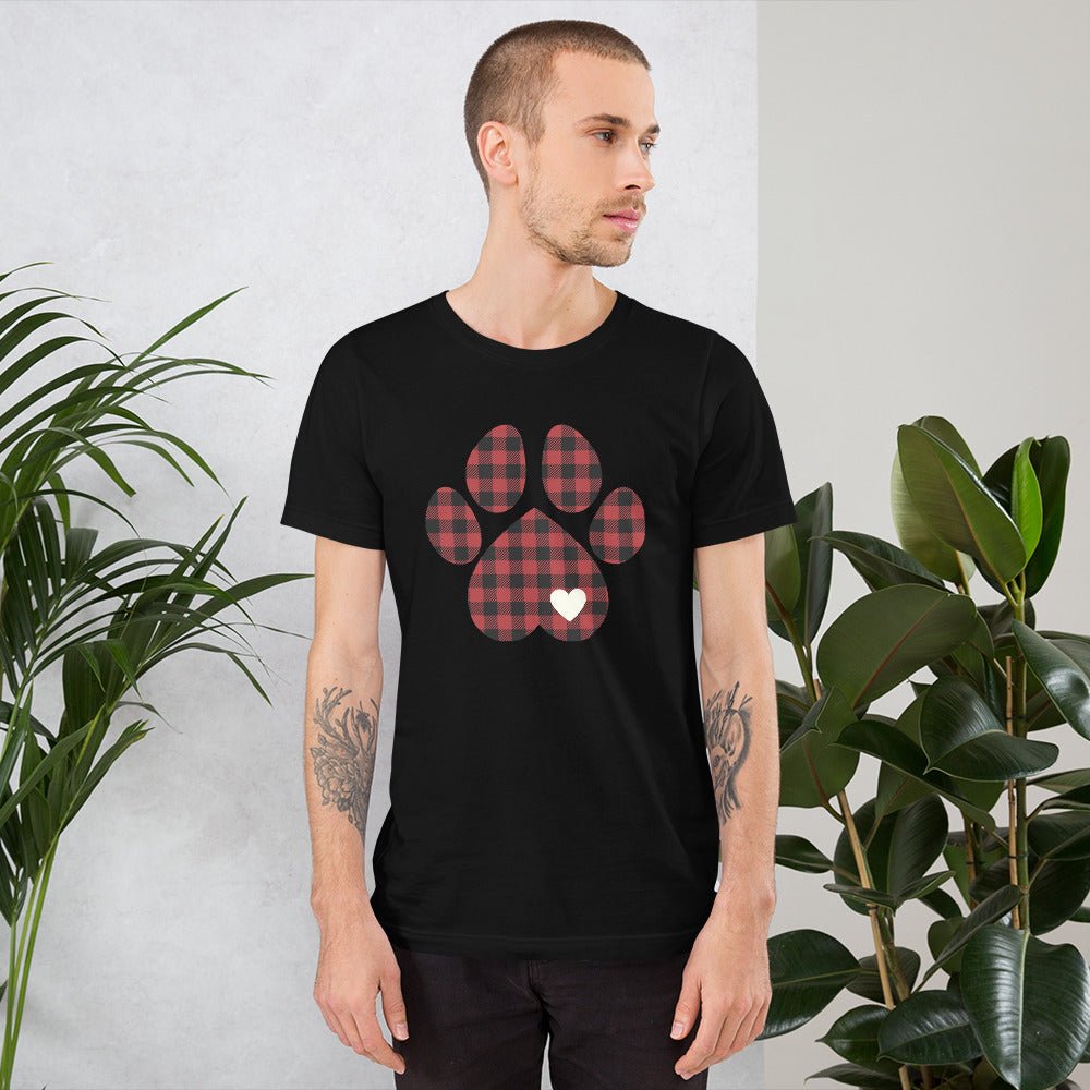 Red Plaid Dog Paw T-Shirt - DoggyLoveandMore