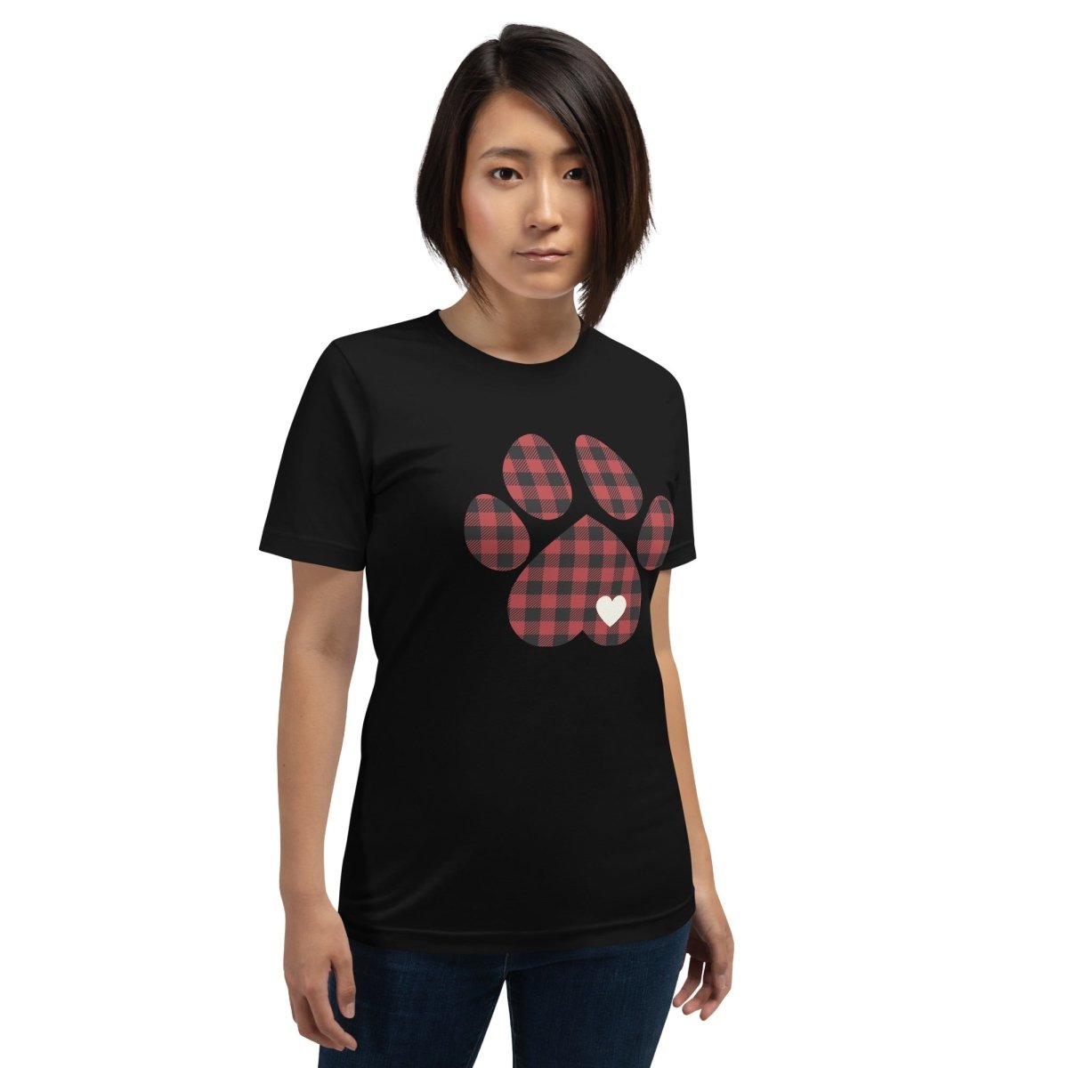 Red Plaid Dog Paw T-Shirt - DoggyLoveandMore