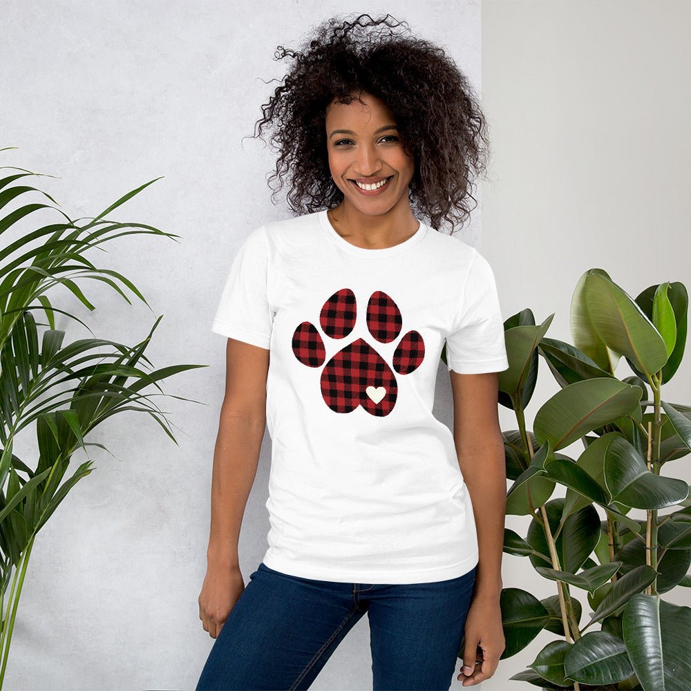 Red Plaid Dog Paw T-Shirt - DoggyLoveandMore