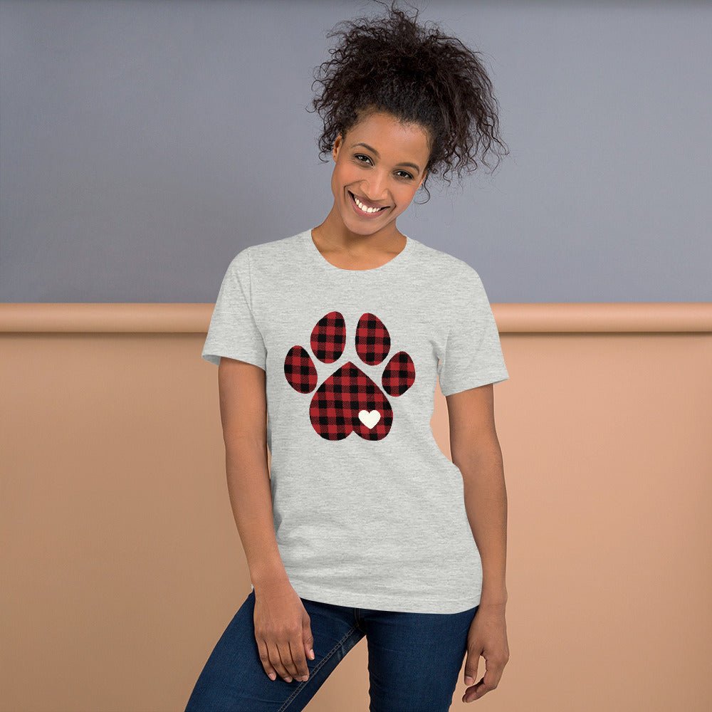 Red Plaid Dog Paw T-Shirt - DoggyLoveandMore