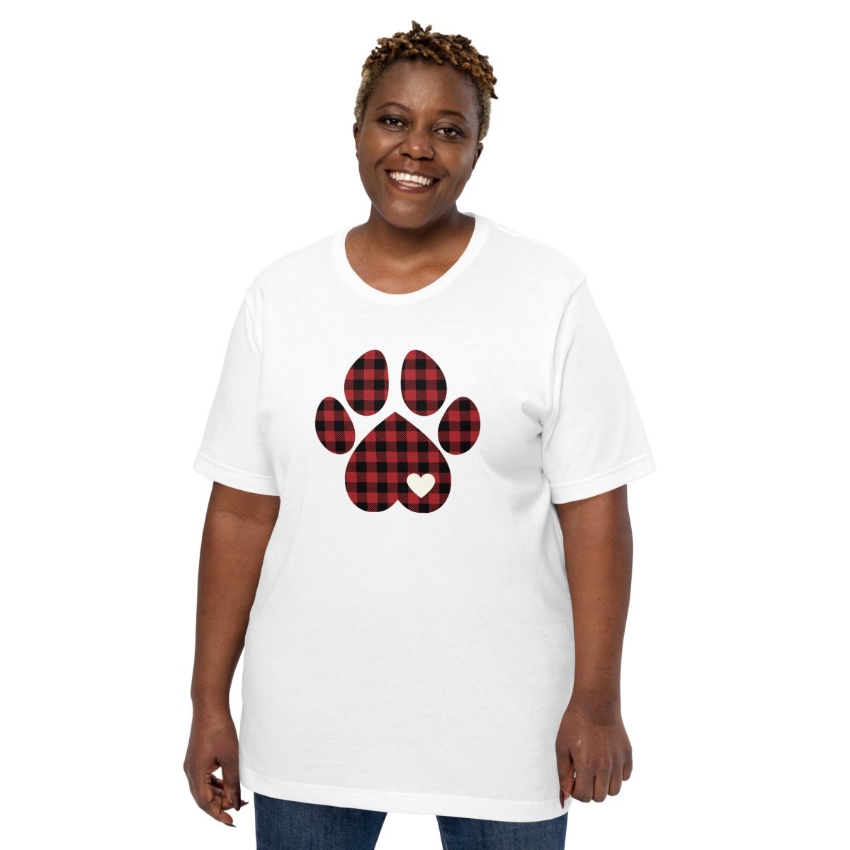 Red Plaid Dog Paw T-Shirt - DoggyLoveandMore