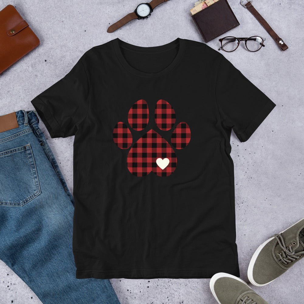Red Plaid Dog Paw T-Shirt - DoggyLoveandMore