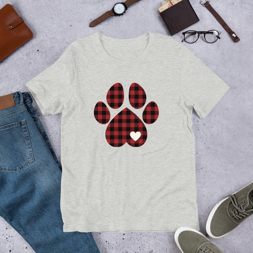 Red Plaid Dog Paw T-Shirt - DoggyLoveandMore