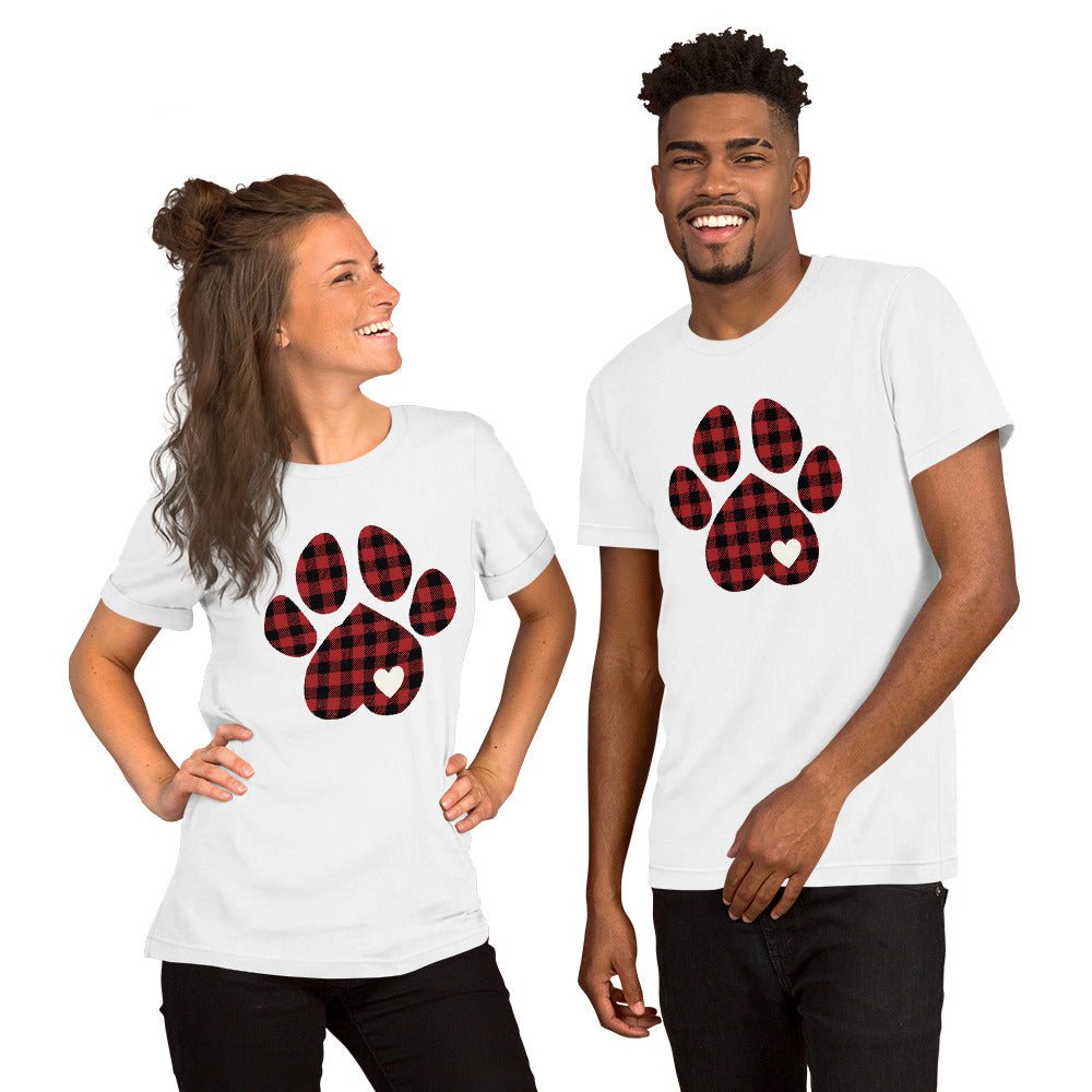 Red Plaid Dog Paw T-Shirt - DoggyLoveandMore