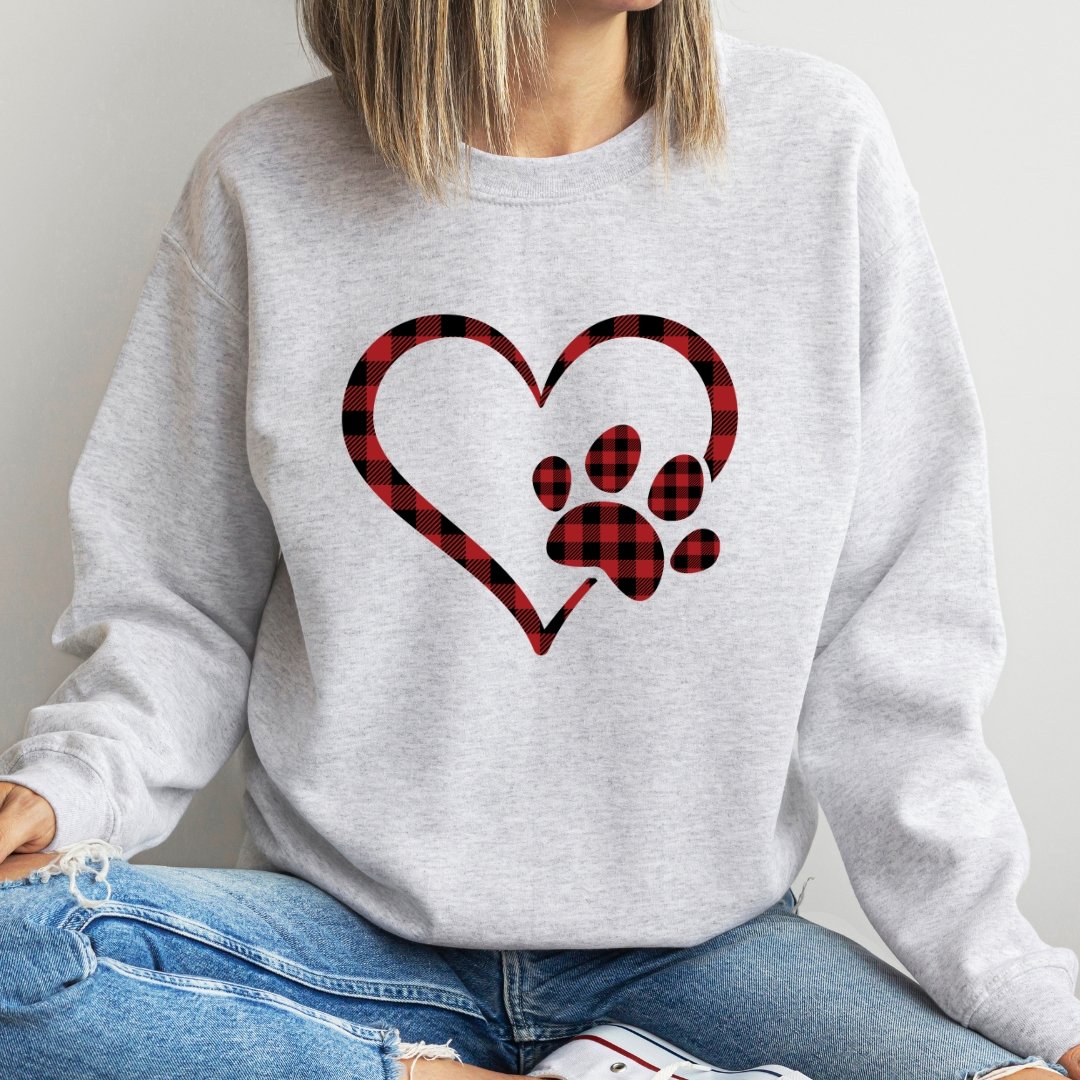 Red Plaid Heart and Paw Sweatshirt - DoggyLoveandMore