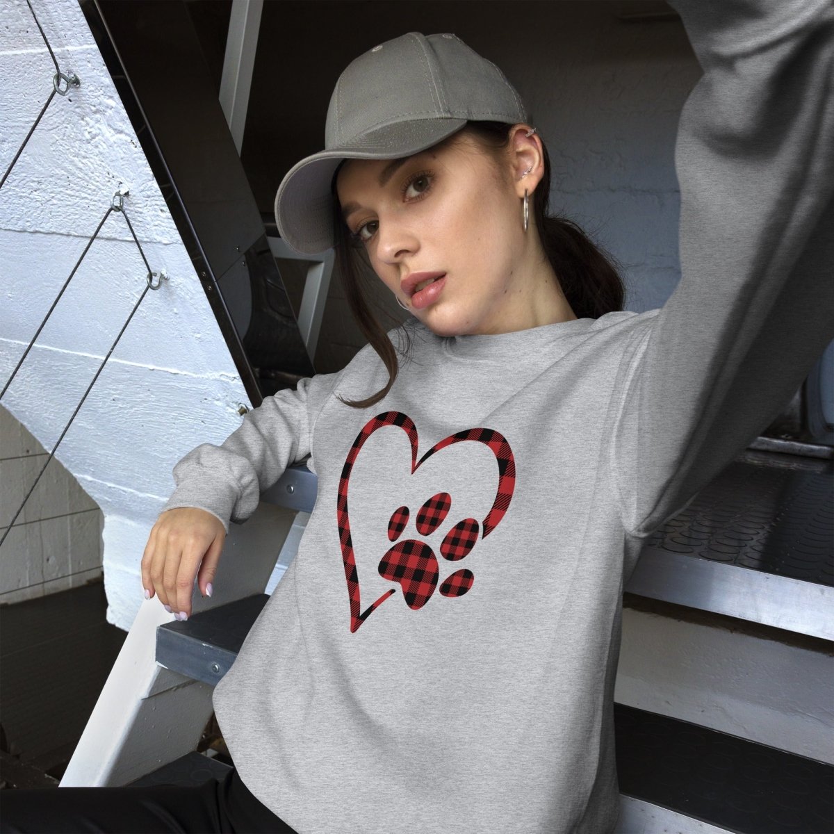 Red Plaid Heart and Paw Sweatshirt - DoggyLoveandMore