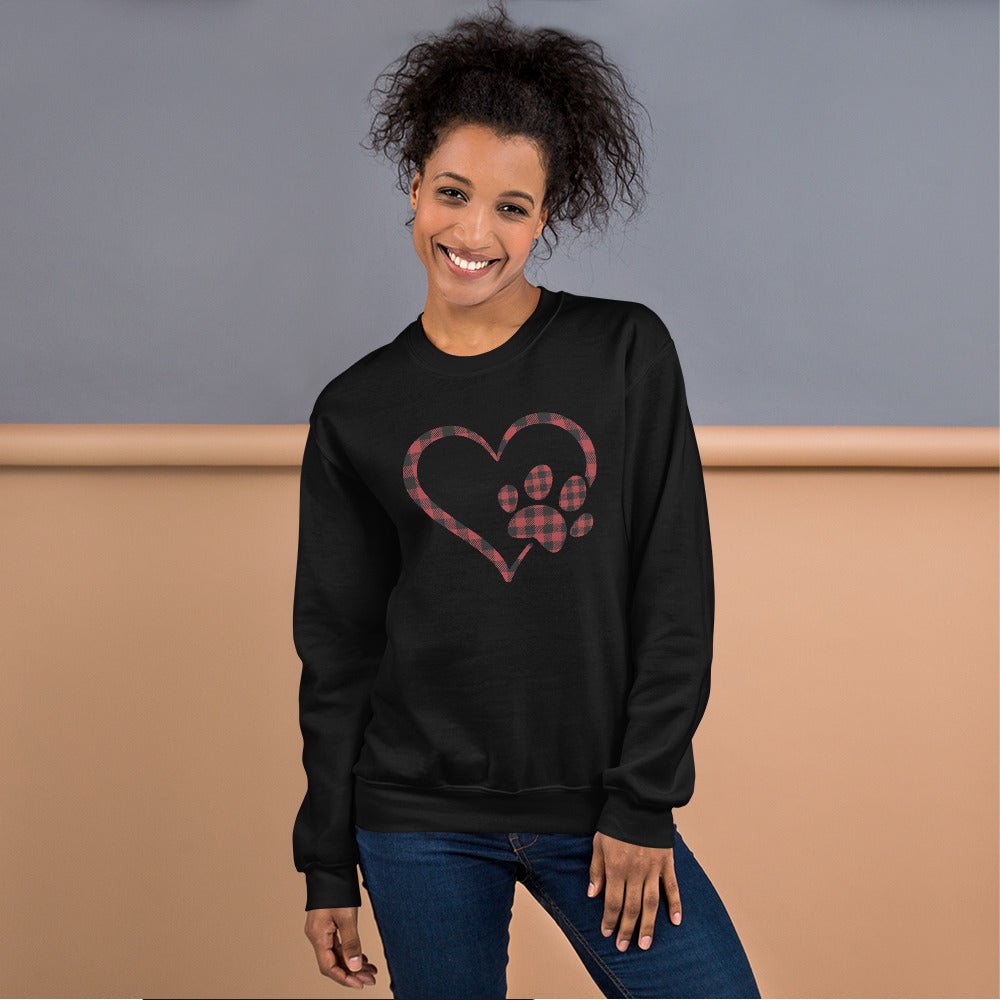 Red Plaid Heart and Paw Sweatshirt - DoggyLoveandMore