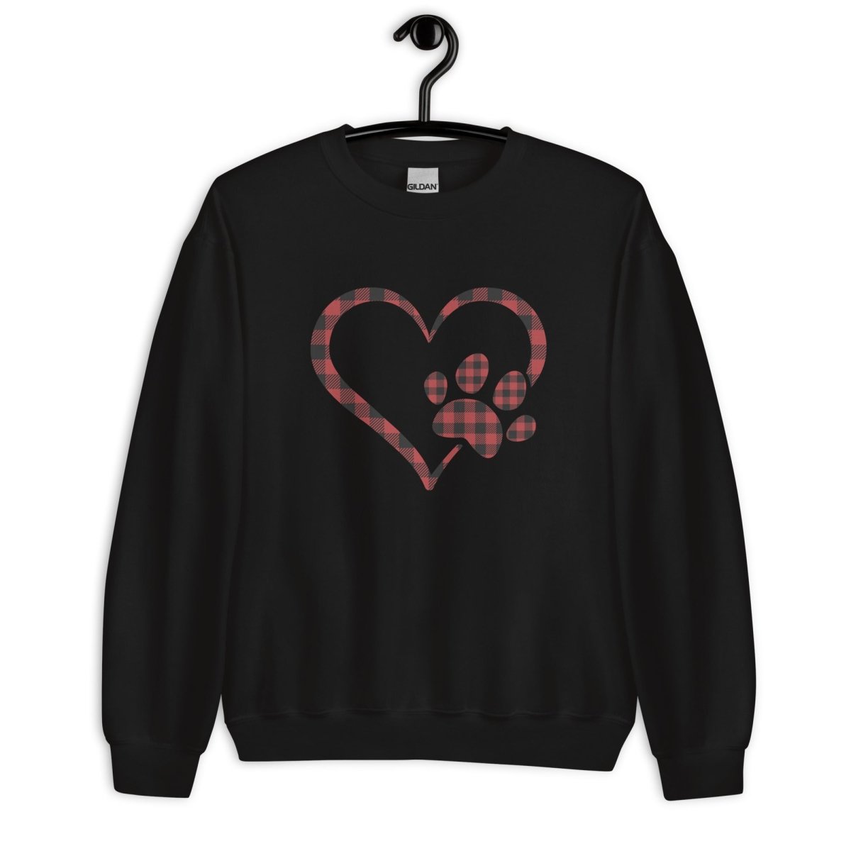 Red Plaid Heart and Paw Sweatshirt - DoggyLoveandMore