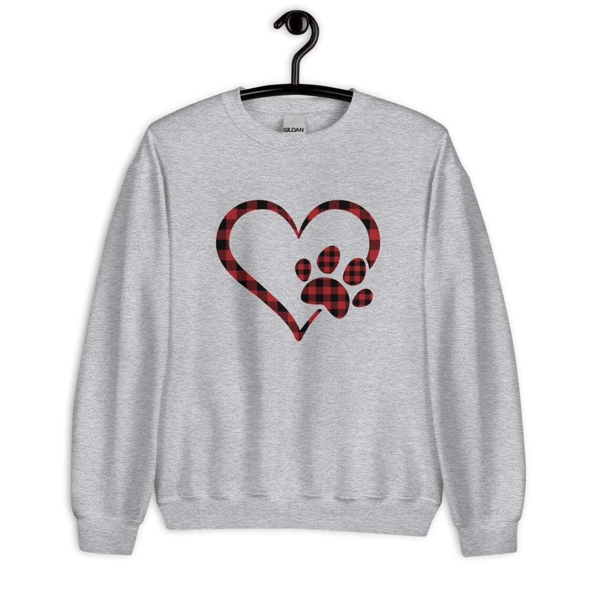 Red Plaid Heart and Paw Sweatshirt - DoggyLoveandMore