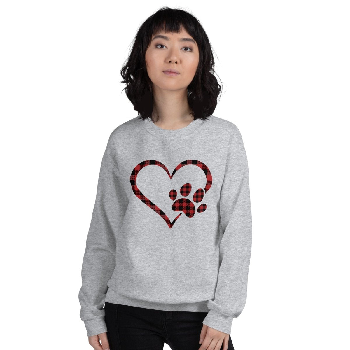 Red Plaid Heart and Paw Sweatshirt - DoggyLoveandMore