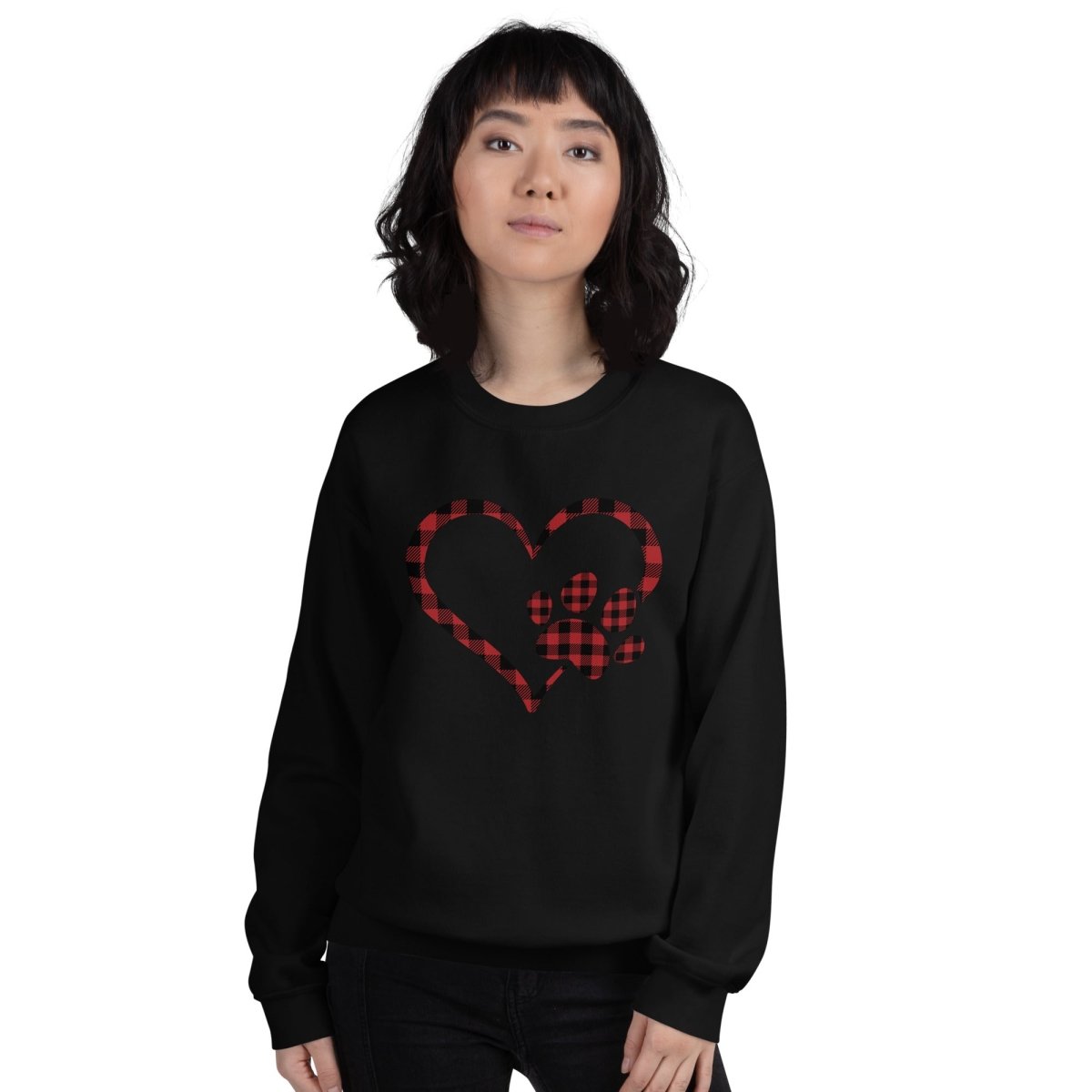 Red Plaid Heart and Paw Sweatshirt - DoggyLoveandMore