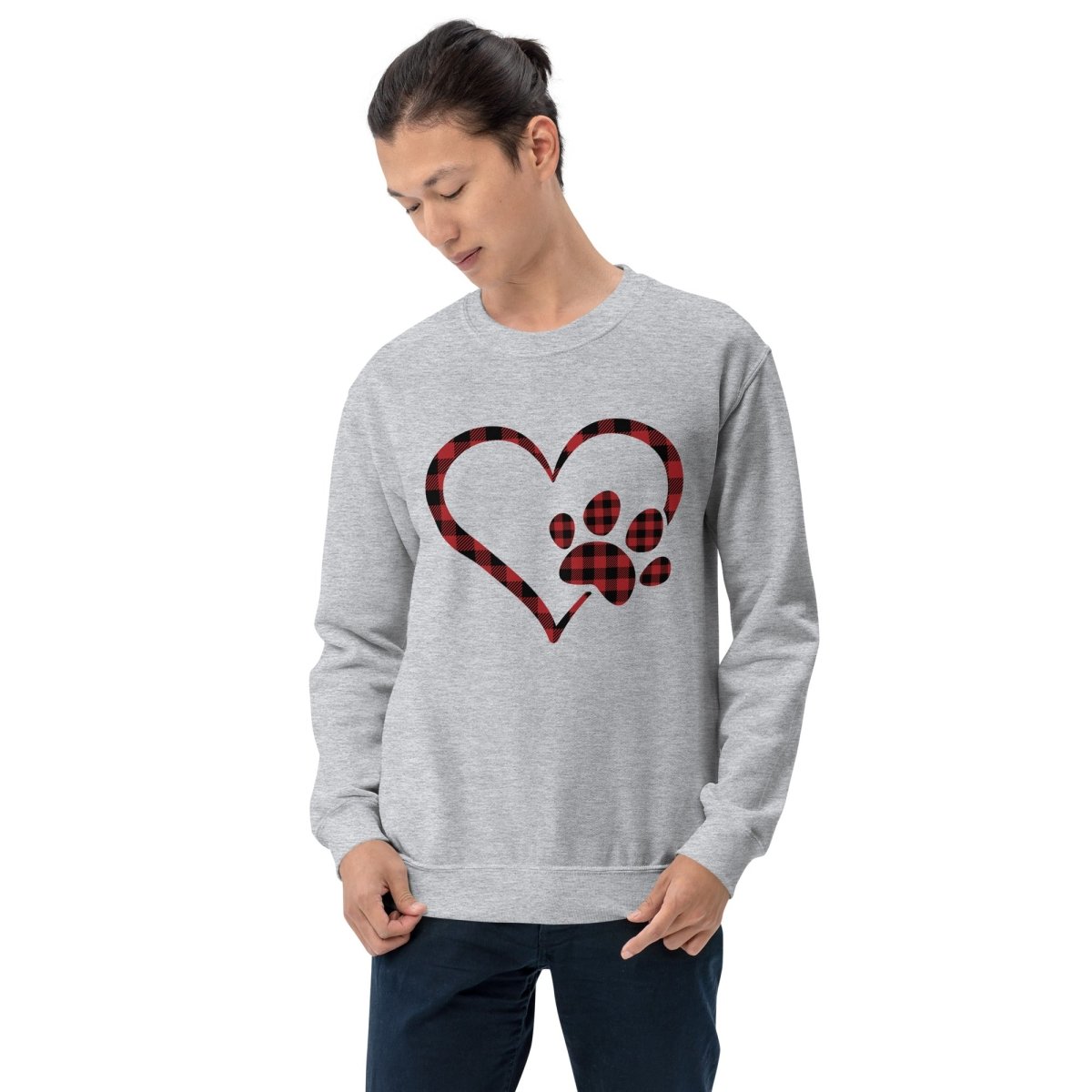 Red Plaid Heart and Paw Sweatshirt - DoggyLoveandMore