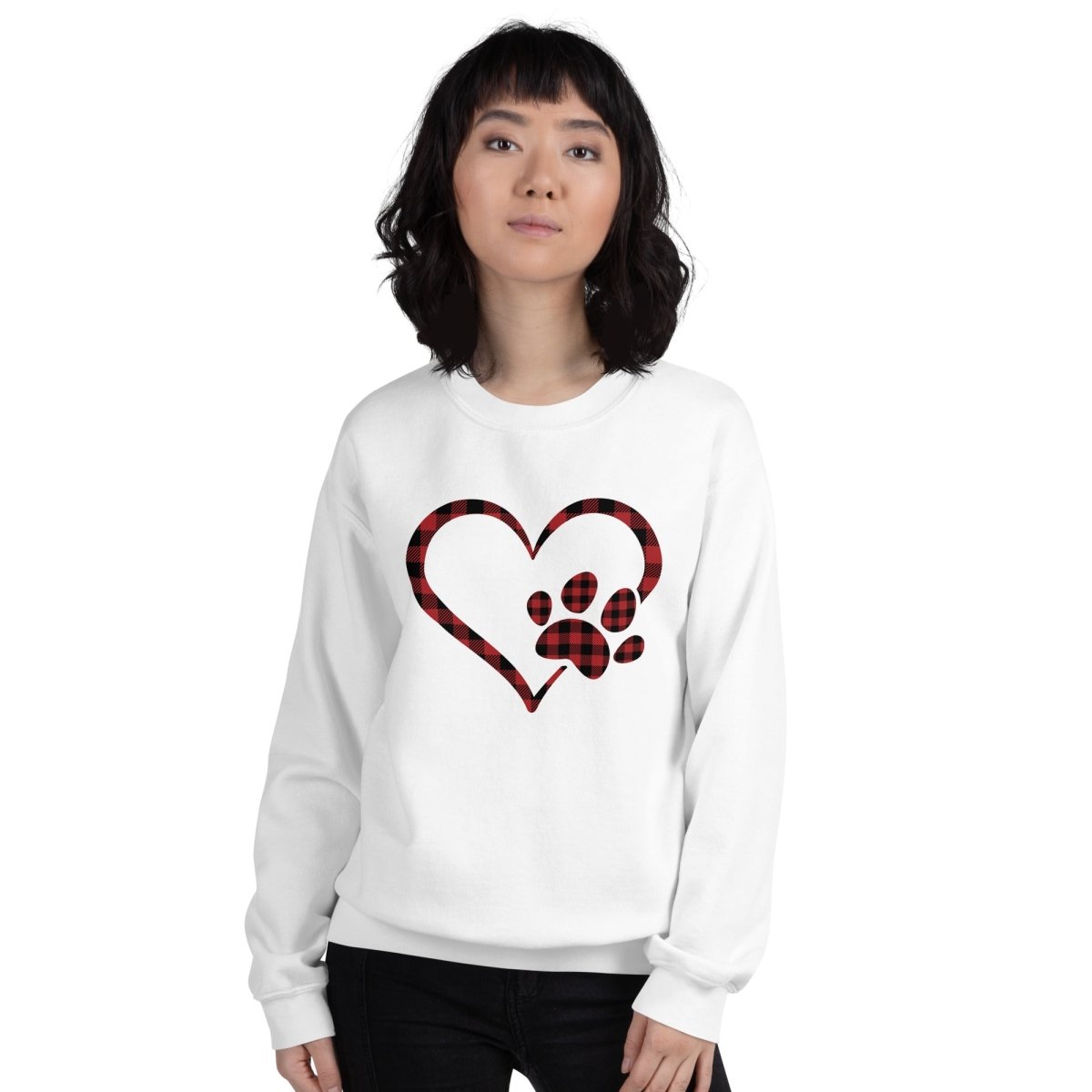 Red Plaid Heart and Paw Sweatshirt - DoggyLoveandMore