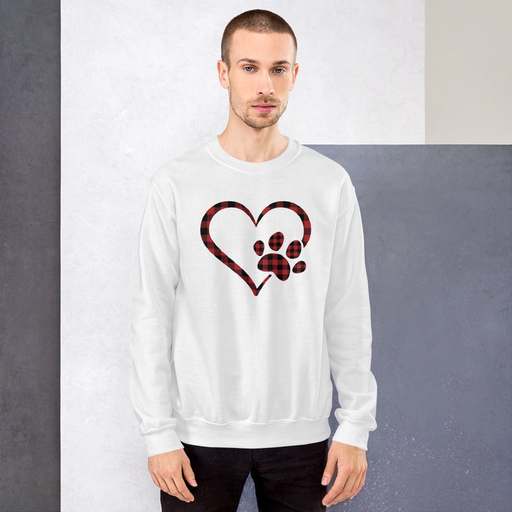 Red Plaid Heart and Paw Sweatshirt - DoggyLoveandMore