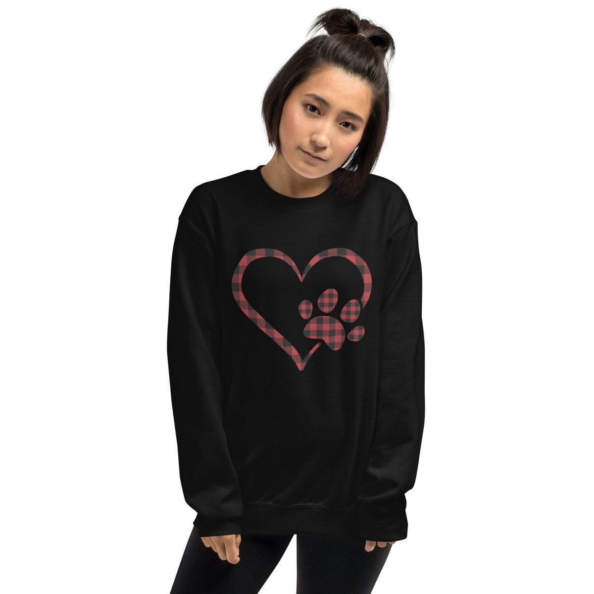 Red Plaid Heart and Paw Sweatshirt - DoggyLoveandMore