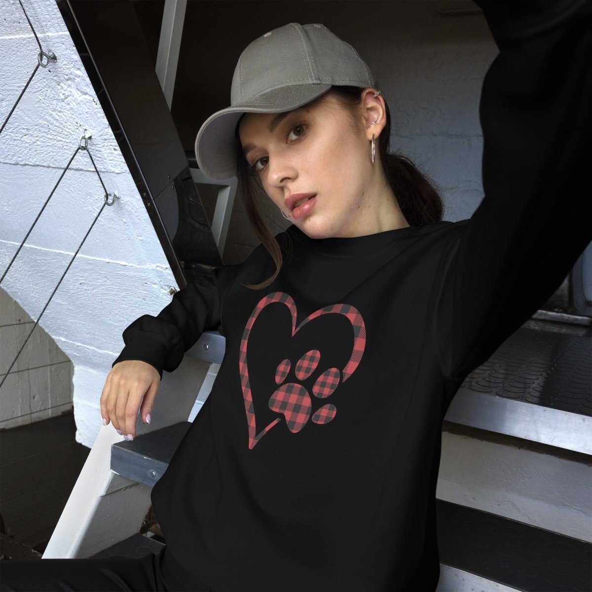 Red Plaid Heart and Paw Sweatshirt - DoggyLoveandMore