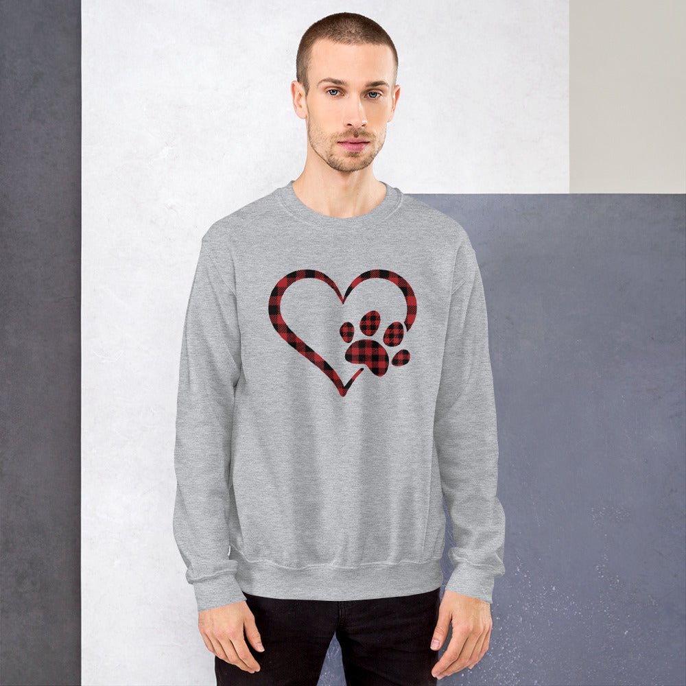 Red Plaid Heart and Paw Sweatshirt - DoggyLoveandMore