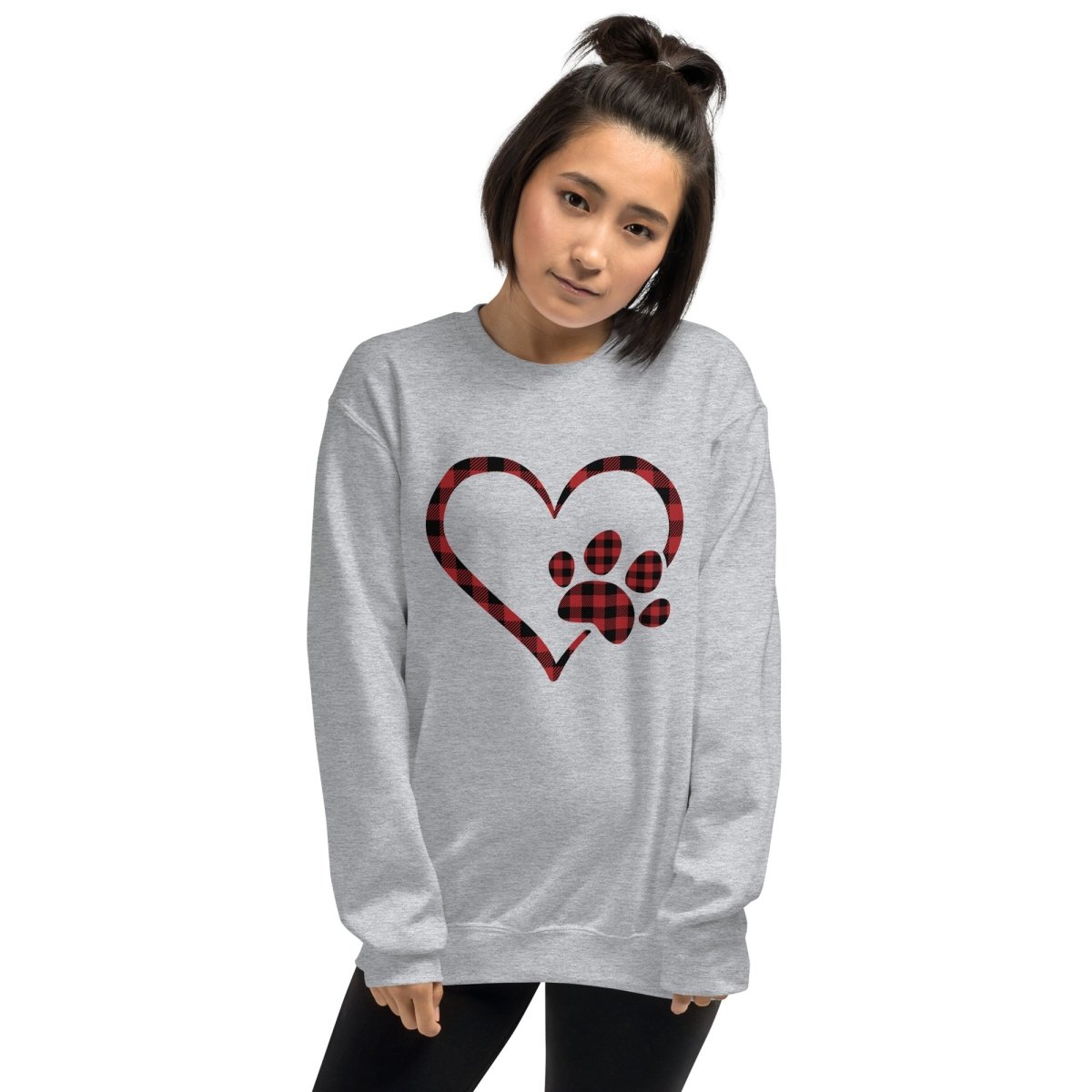 Red Plaid Heart and Paw Sweatshirt - DoggyLoveandMore