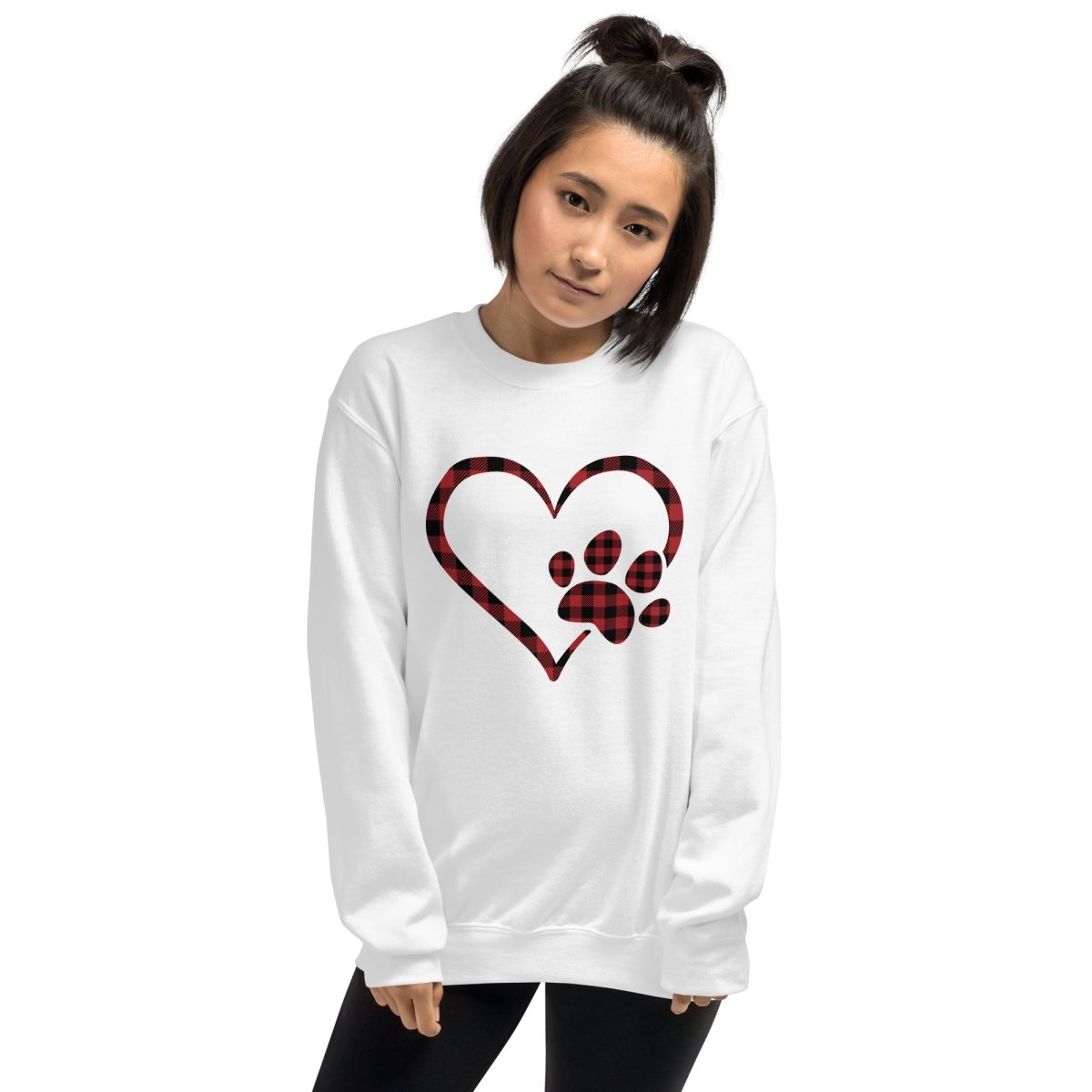 Red Plaid Heart and Paw Sweatshirt - DoggyLoveandMore