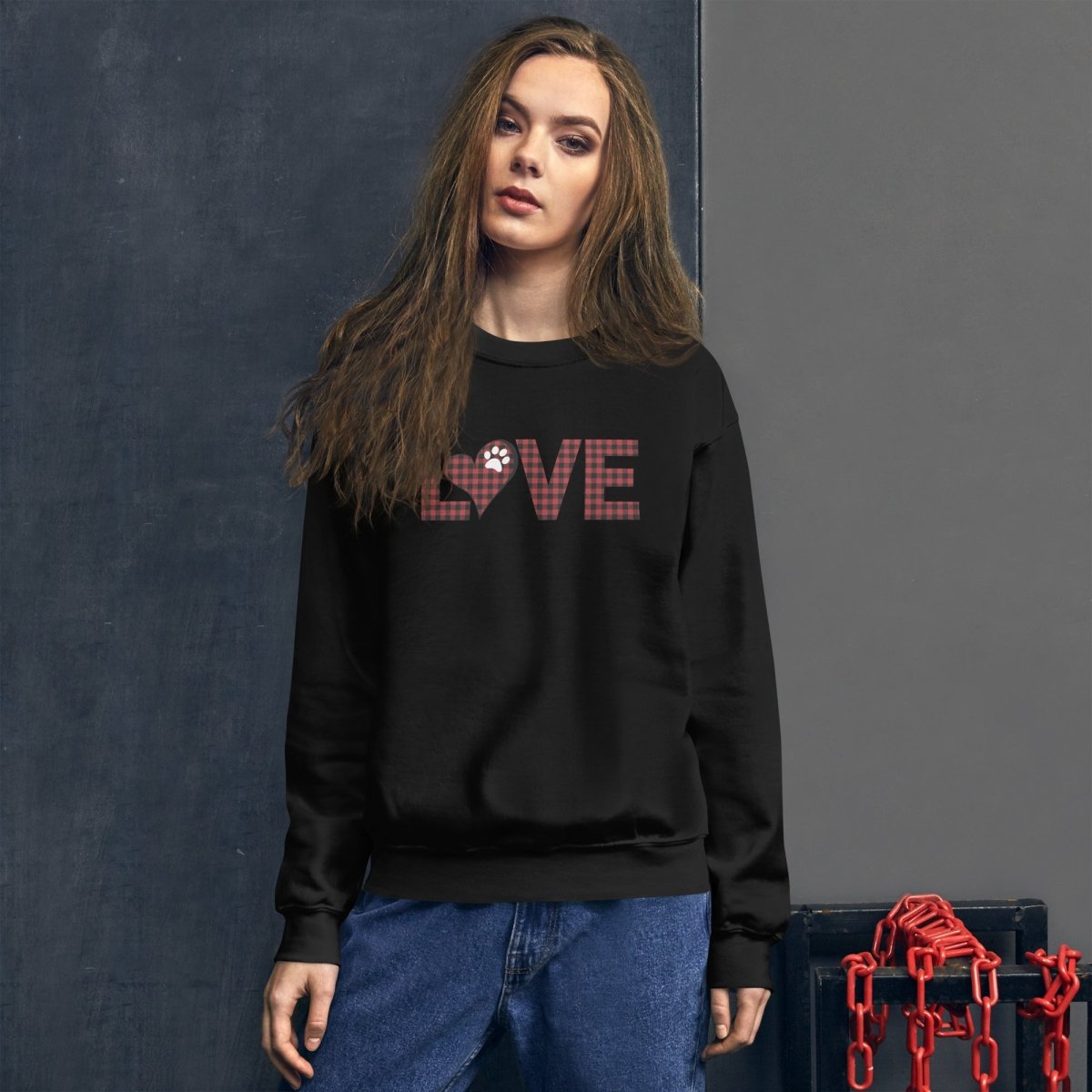 Red Plaid LOVE Paw Sweatshirt - DoggyLoveandMore