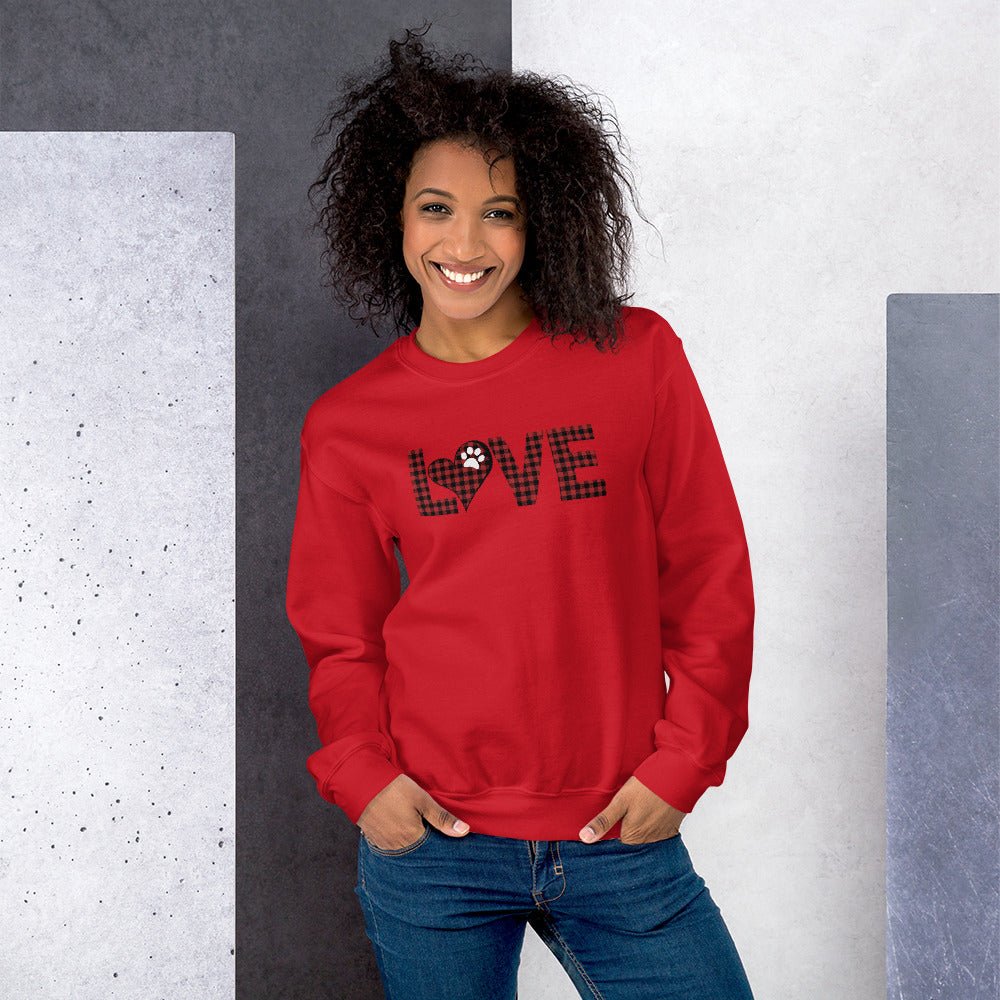 Red Plaid LOVE Paw Sweatshirt - DoggyLoveandMore